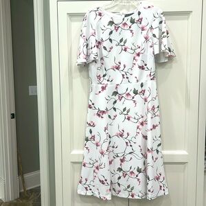 RALPH LAUREN Womens White Ruffled‎ Floral Sleeve Knee Length Size 0